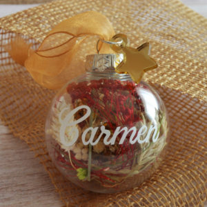 Bola de navidad transparente rellena de flores preservadas para personalizar