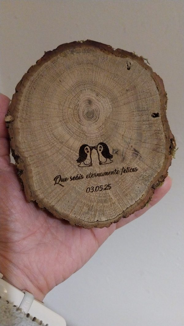 Rodaja de Madera Grabada para Boda
