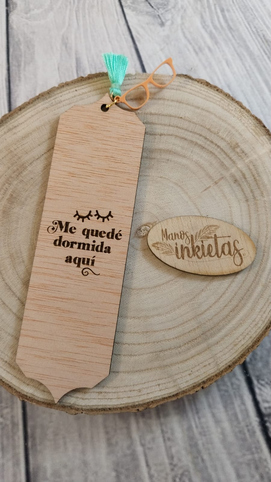 Marcapáginas de Madera con Frases y Piezas de Metacrilato