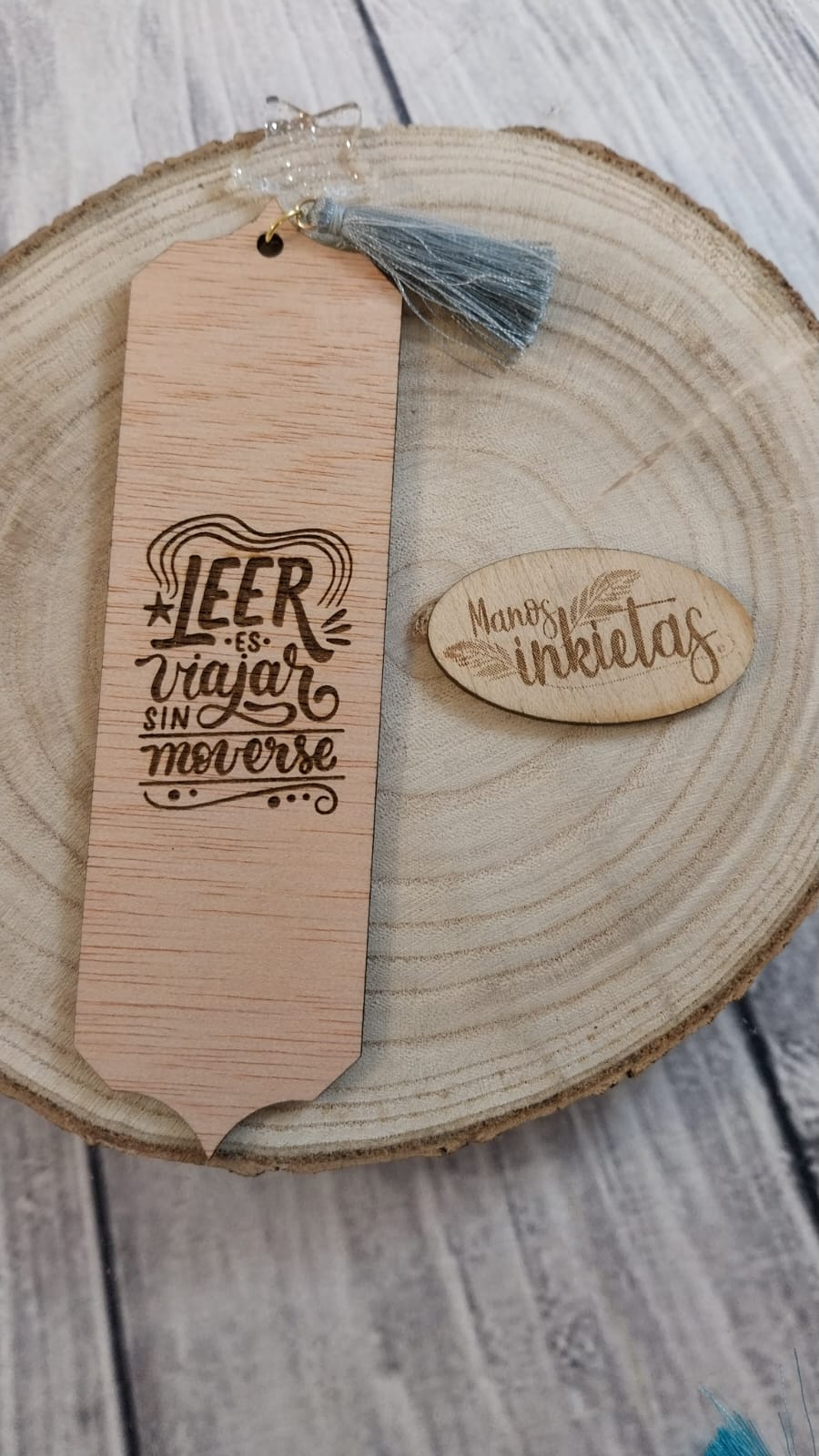 Marcapáginas de Madera con Frases y Piezas de Metacrilato