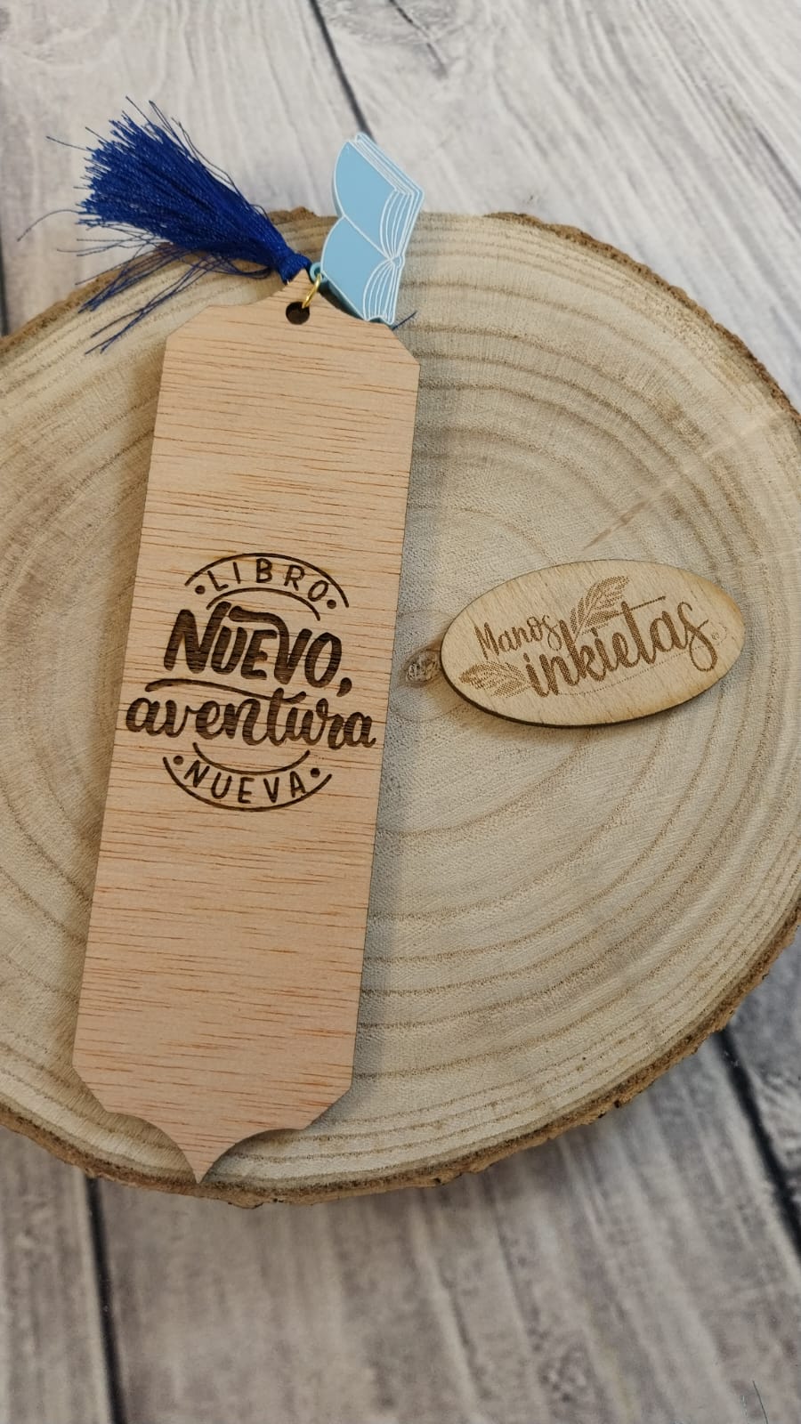 Marcapáginas de Madera con Frases y Piezas de Metacrilato