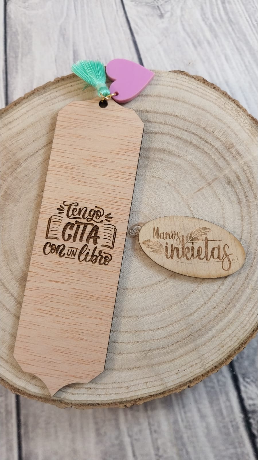 Marcapáginas de Madera con Frases y Piezas de Metacrilato