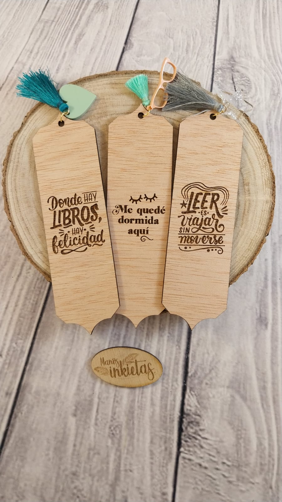 Marcapáginas de Madera con Frases y Piezas de Metacrilato