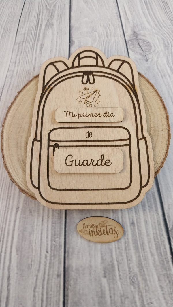Placas Mochila de Madera Mi Primer Día de Cole o Guarde